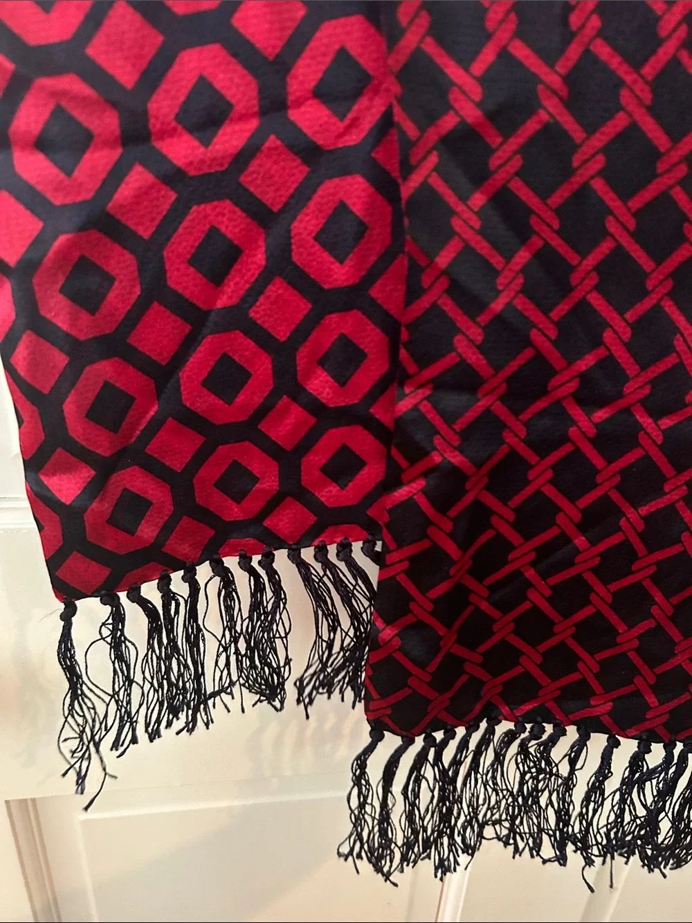 Talbots Black and Red Geometric Fringe Panel